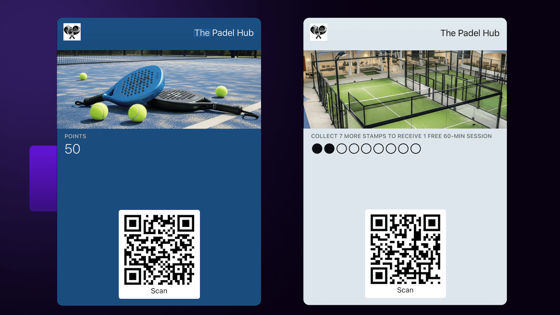 Padel club loyalty card types — stamp cards and memberships