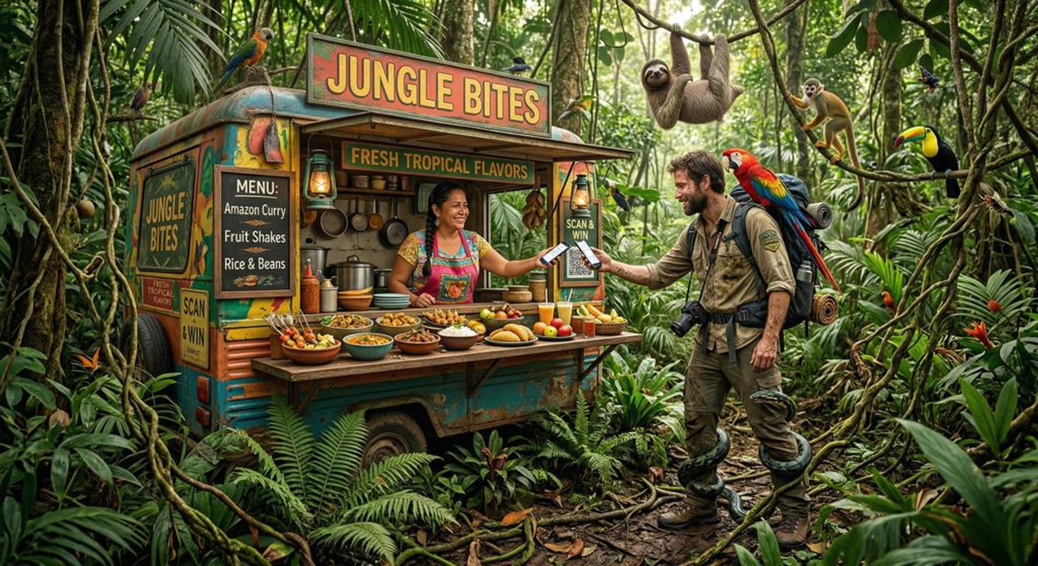 Café-eigenaar vergelijkt een stempelkaart en een puntenkaart op twee telefoons aan de toonbank