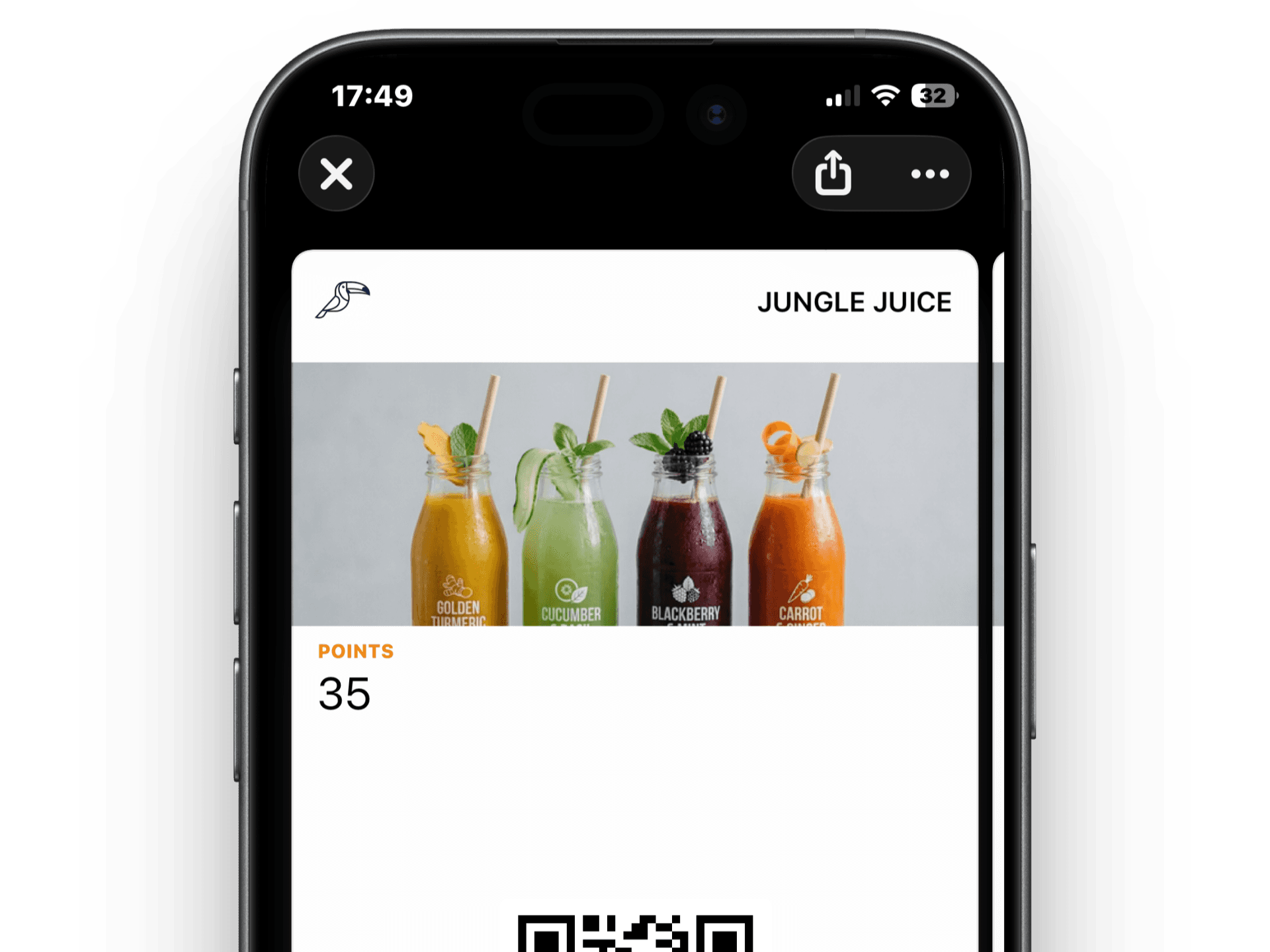 iPhone showing Apple Wallet points card with balance and restaurant branding