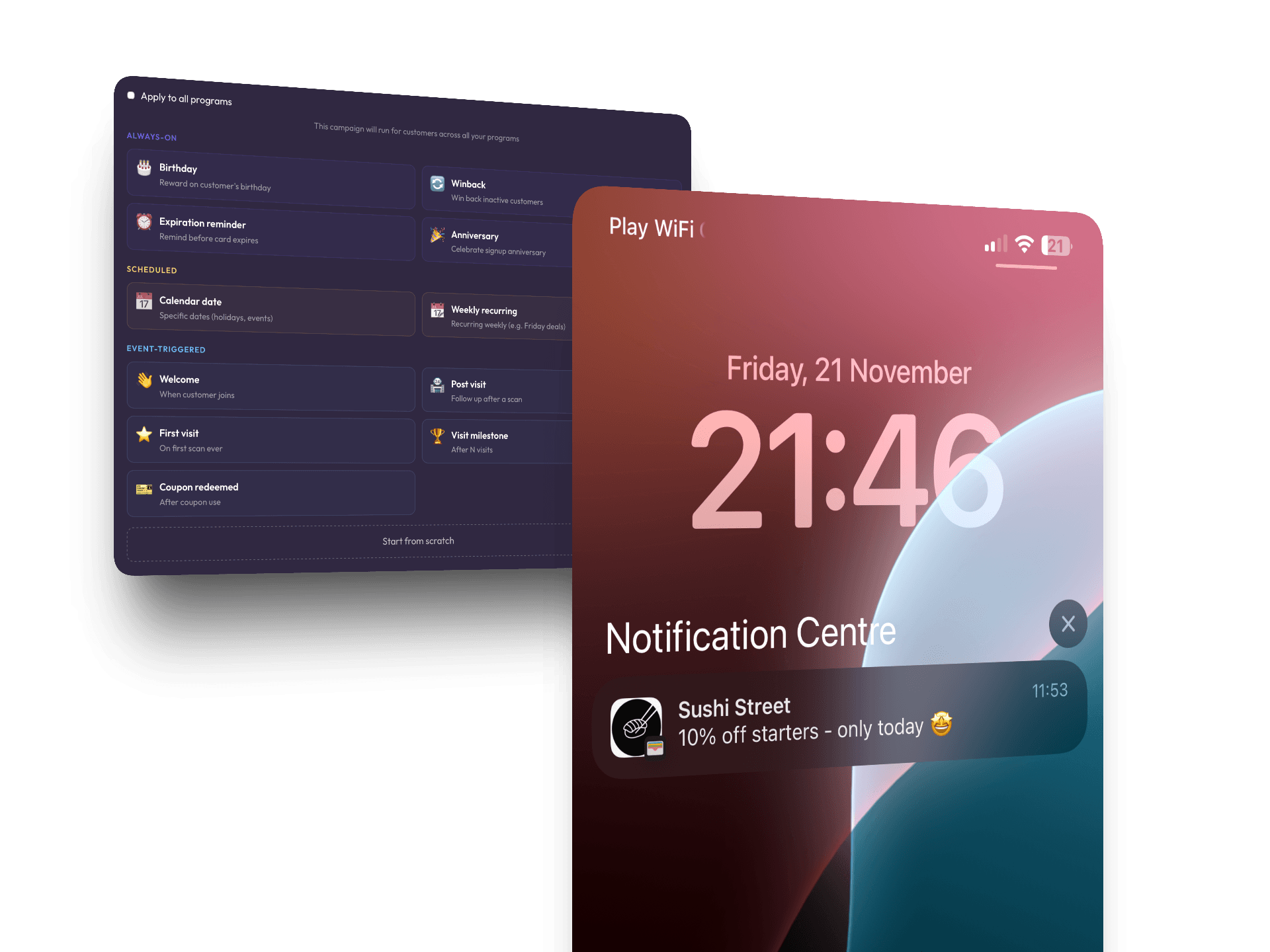 Campaign rules dashboard and push notification on phone