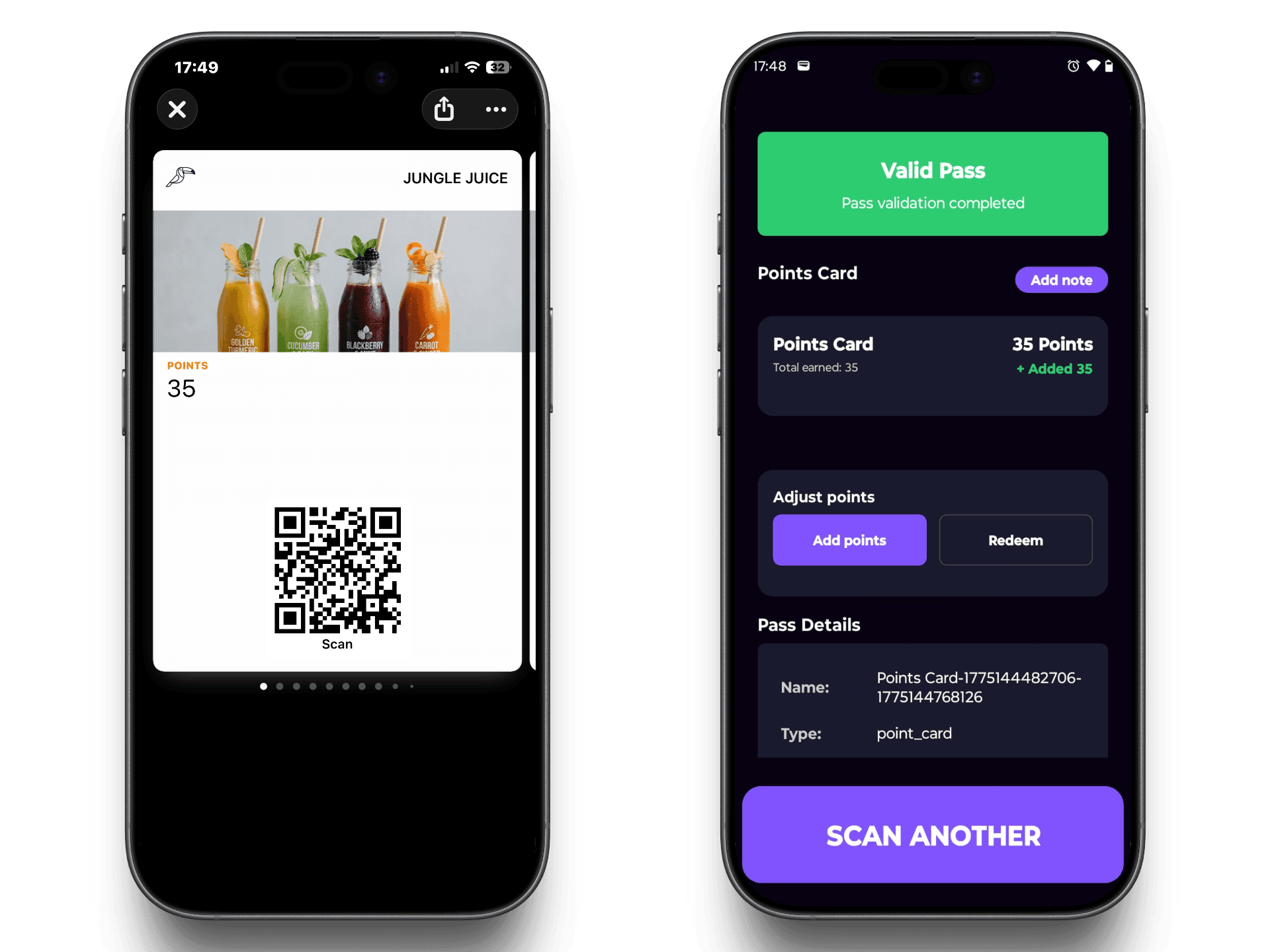 Points added after successful scan