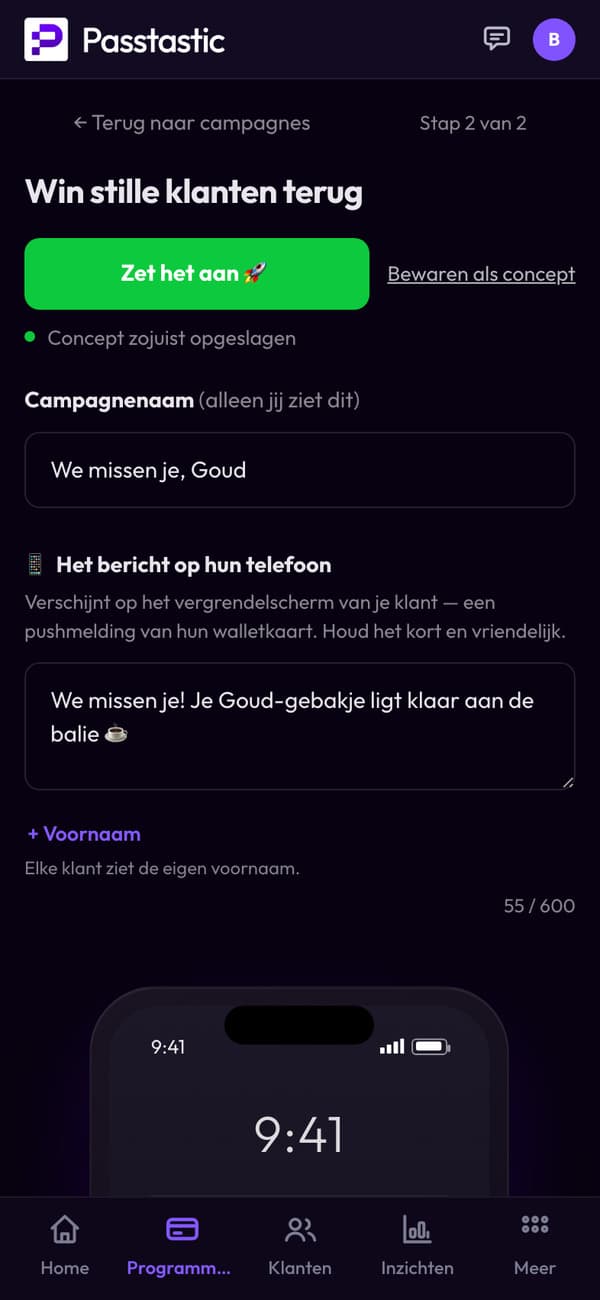 De campagne We missen je, Goud, met een voorbeeld van het vergrendelscherm