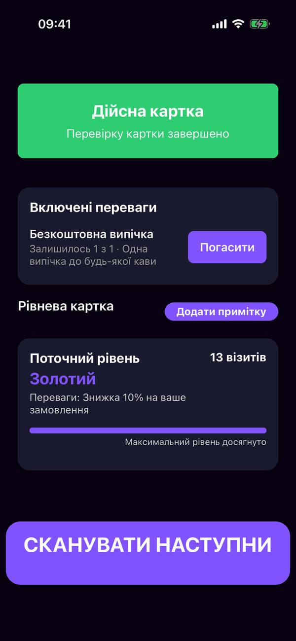 Сканер після сканування Золотої картки Лени, з її безкоштовною випічкою