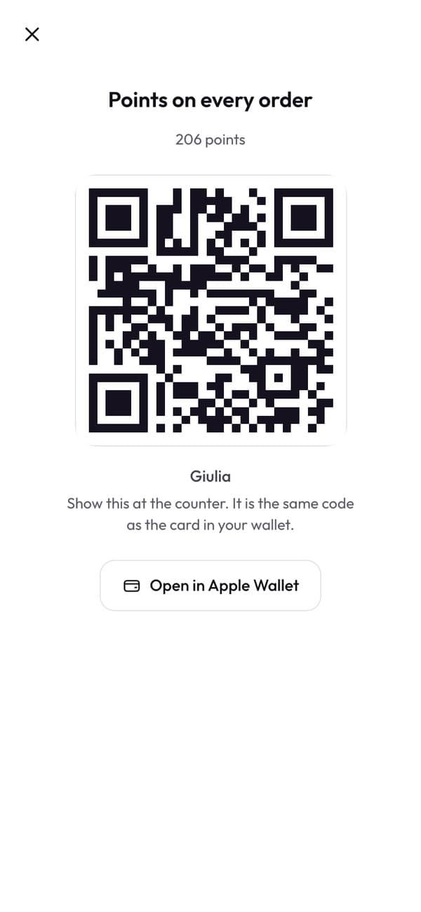 The code Giulia shows at the counter