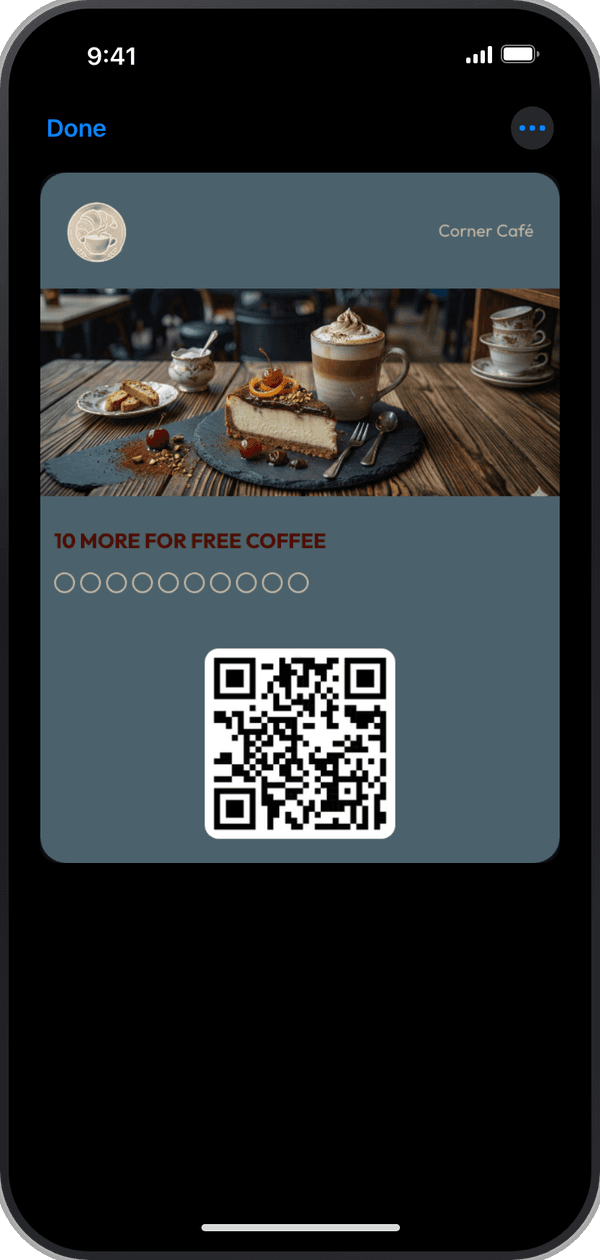 Corner Café's card in Apple Wallet