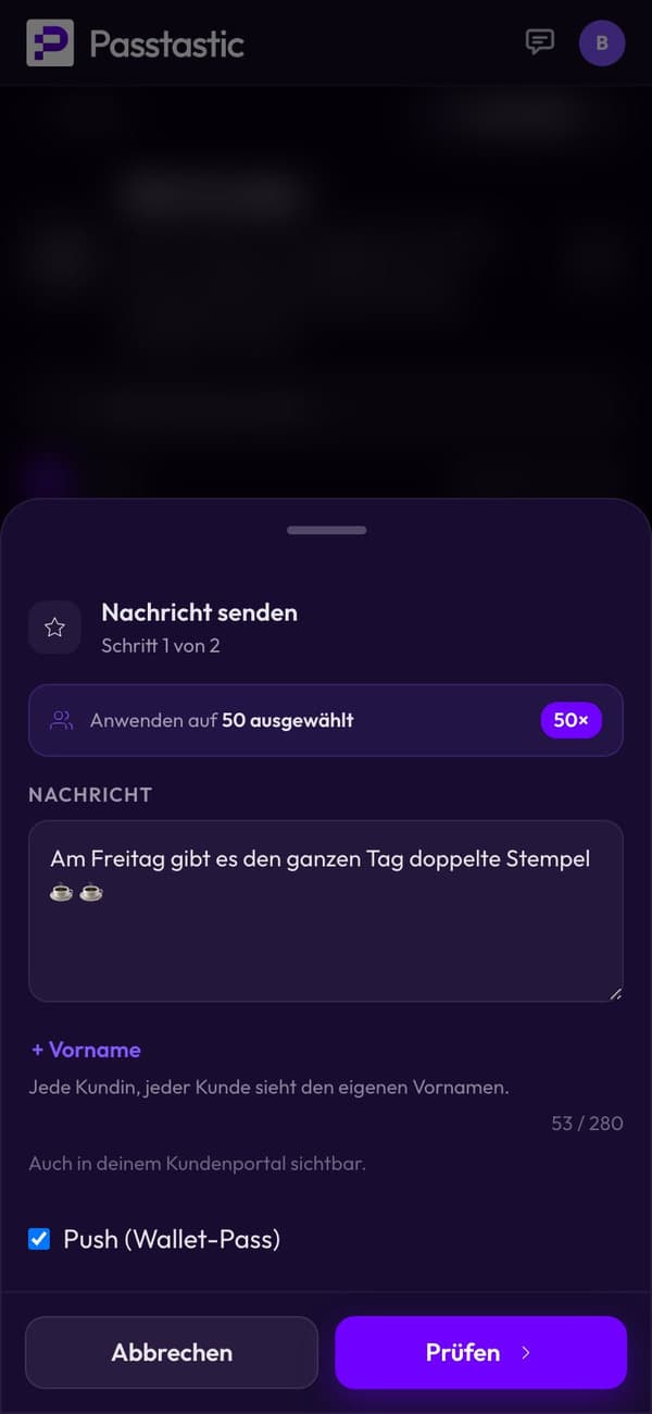 Eine Nachricht im Dashboard schreiben