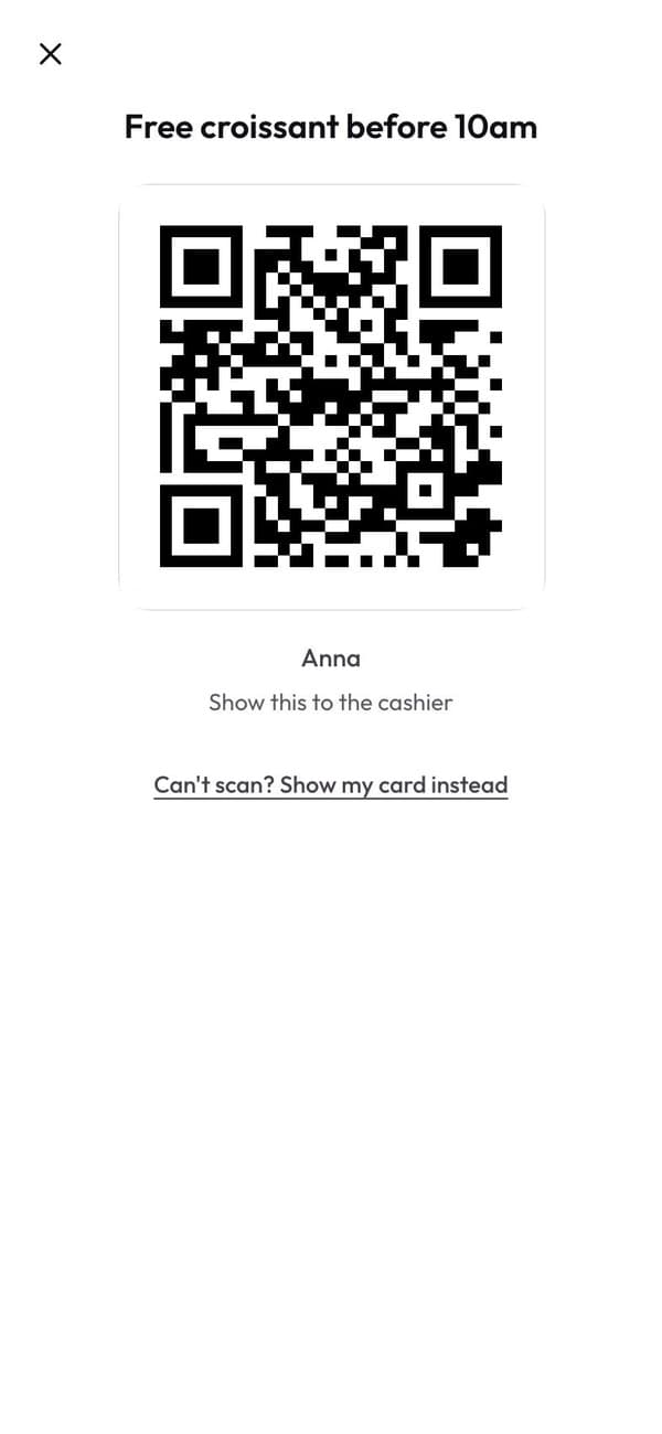 The code Anna shows at the counter