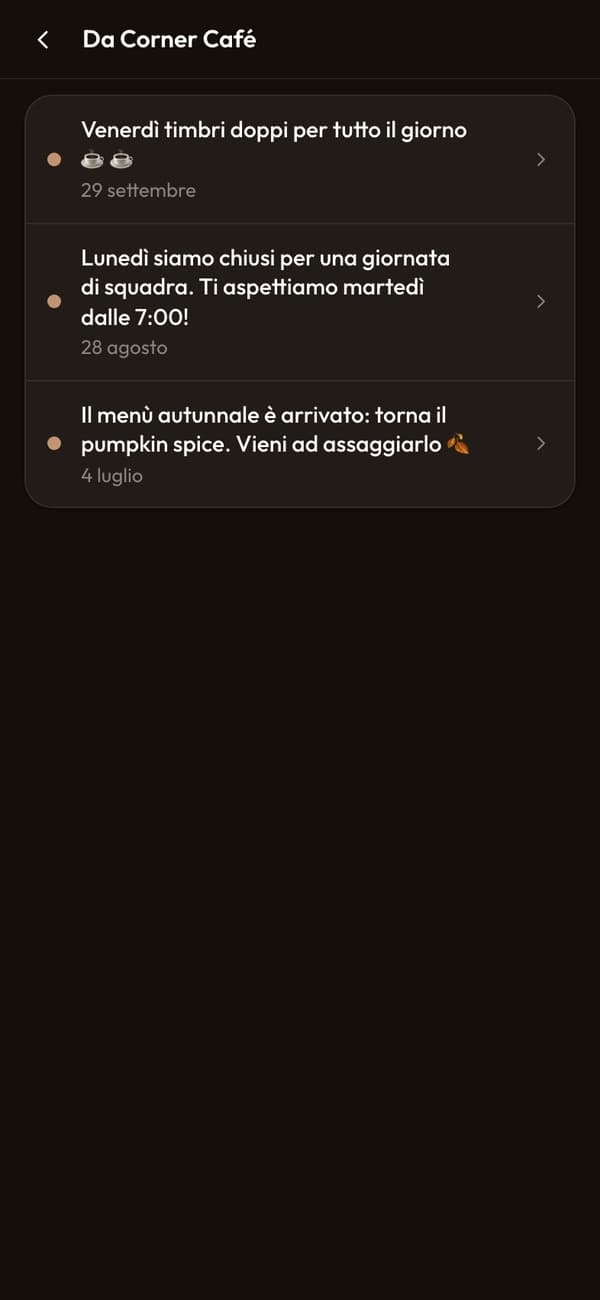 Messaggi di Corner Café nell’app