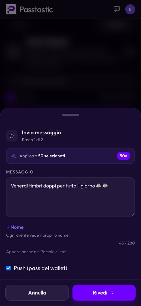 Scrittura di un messaggio nella dashboard