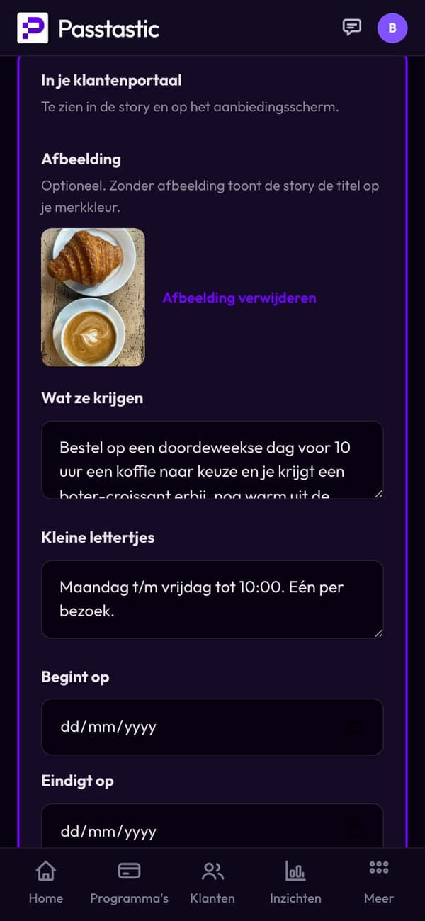 Een aanbieding maken in het dashboard: “In je klantenportaal”, een afbeelding en een regel erover