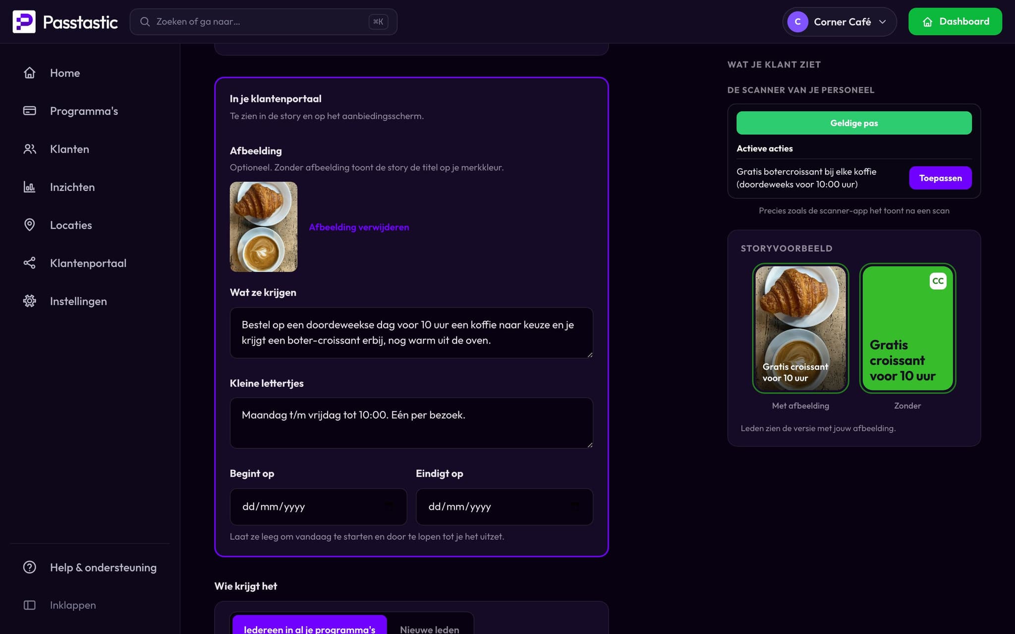 Een aanbieding maken in het dashboard: “In je klantenportaal”, een afbeelding en een regel erover