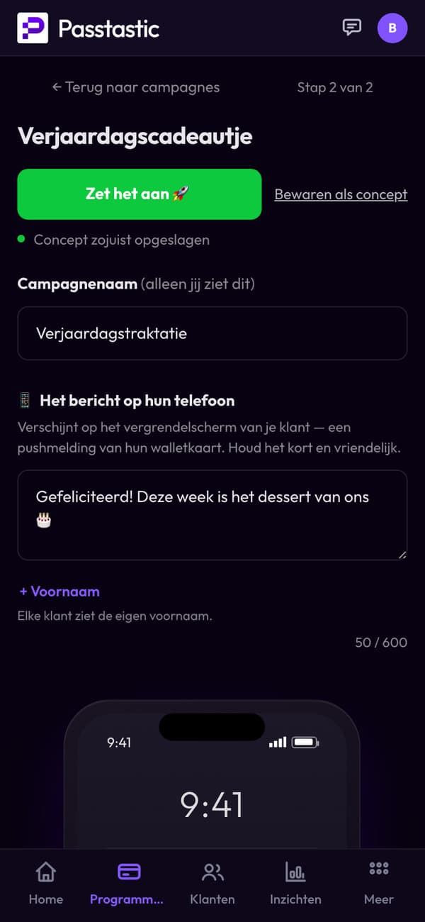 De verjaardagscampagne van Trattoria Verde: de naam en het bericht dat gasten krijgen
