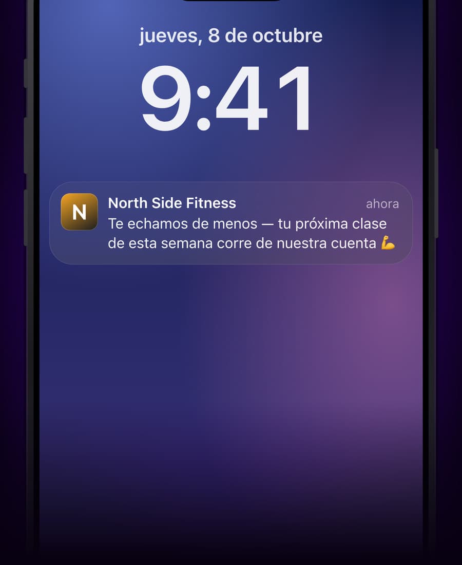 El mensaje de North Side Fitness en la pantalla de bloqueo de un iPhone