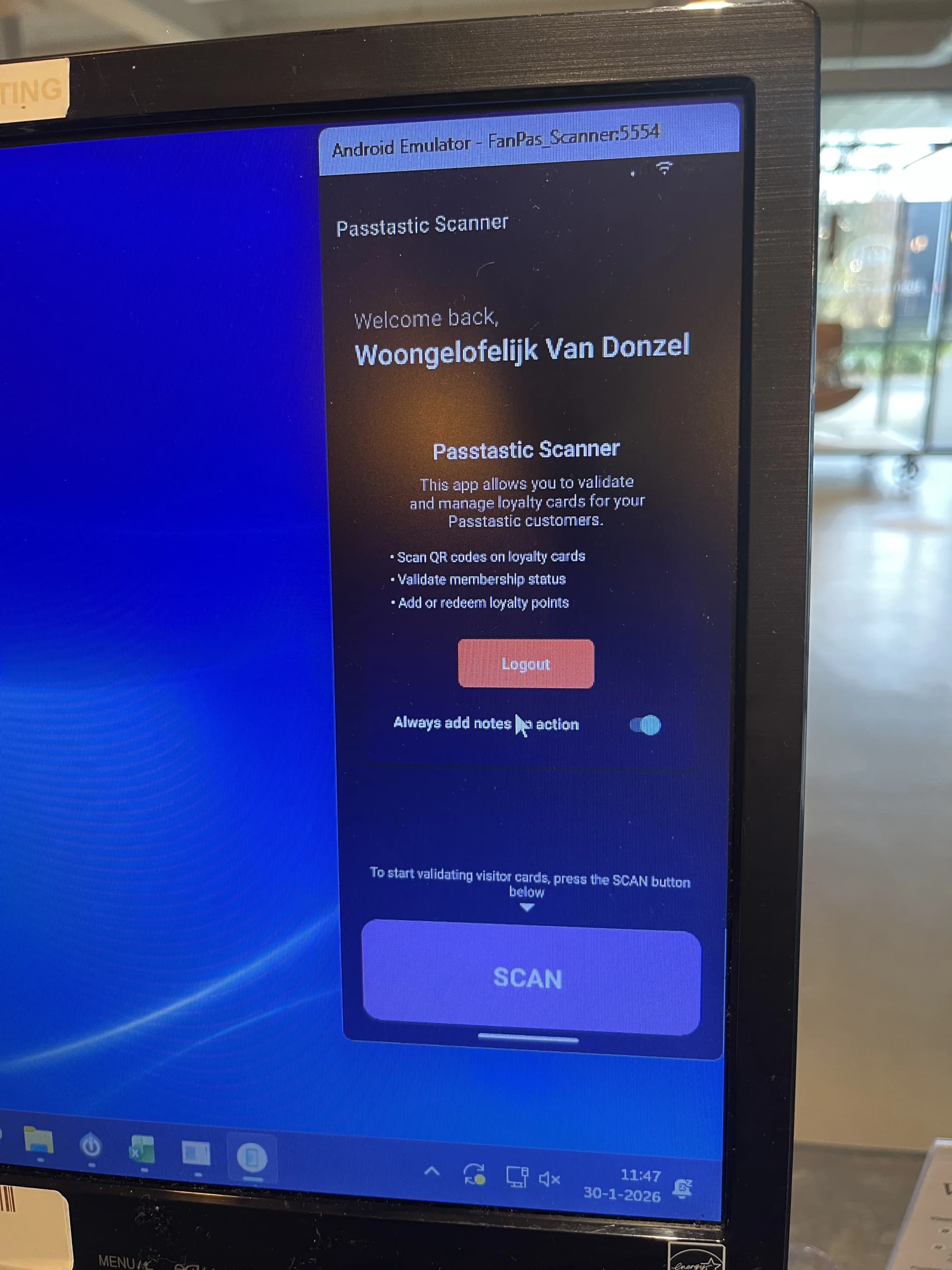Passtastic Scanner draait op een desktop via Android Emulator