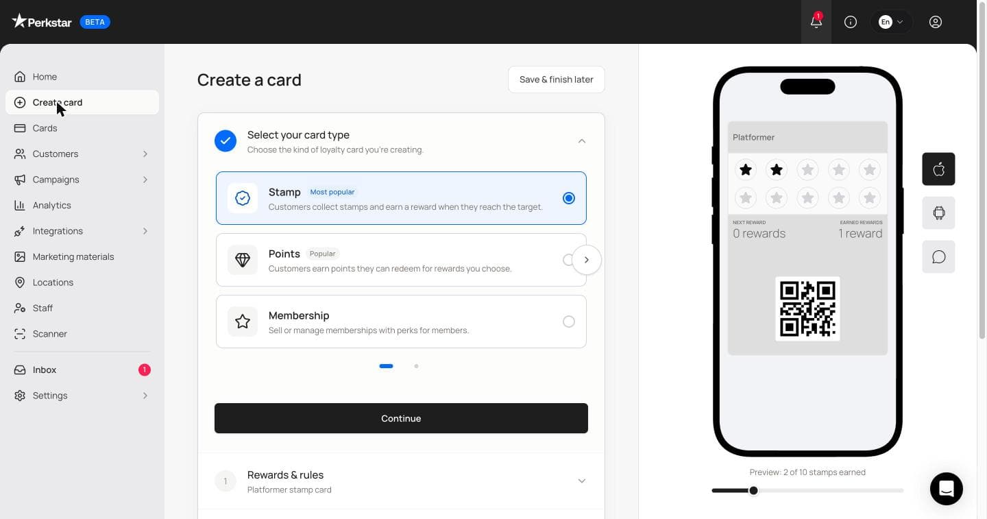 L'editor di Perkstar con l'anteprima in tempo reale su iPhone e il cursore per i timbri