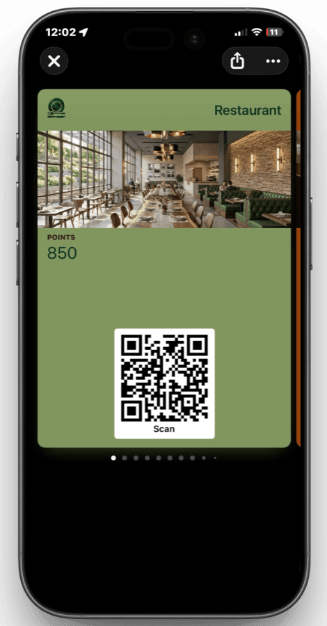A single loyalty card in Apple Wallet, carried by a regular between every location