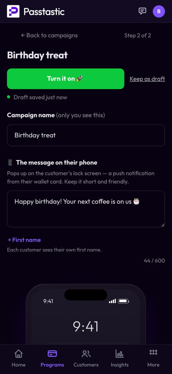 The Birthday treat campaign with its message