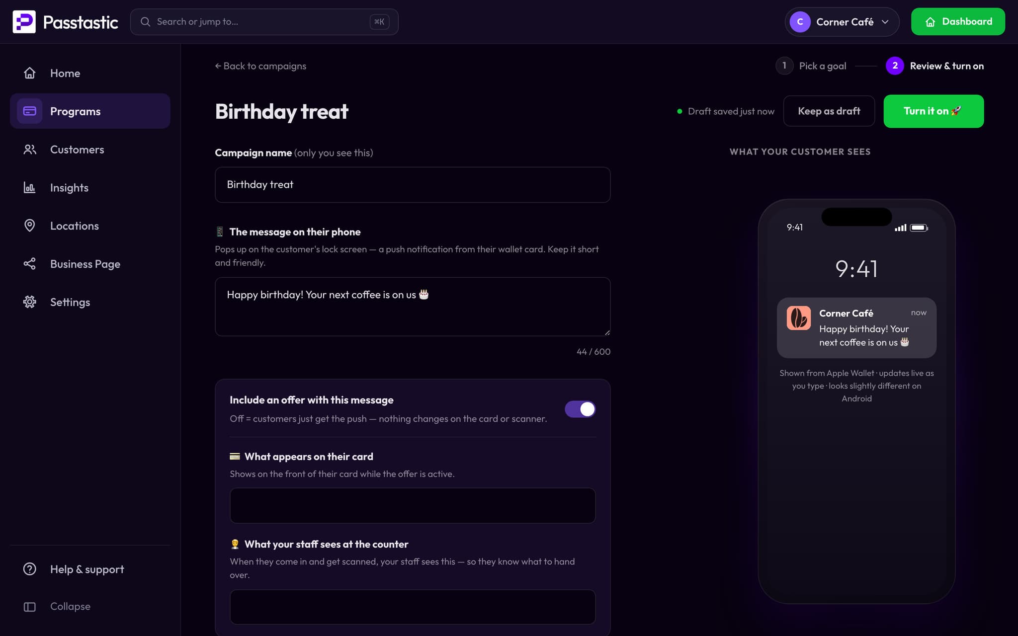 The Birthday treat campaign with its message