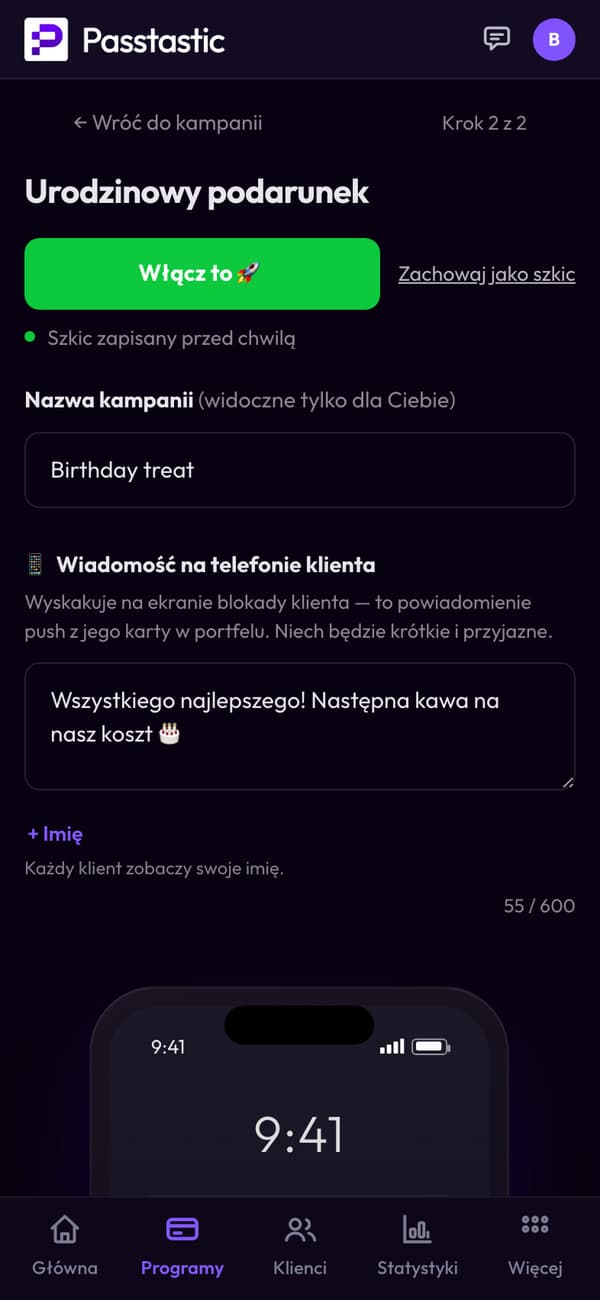 Kampania „Urodzinowy poczęstunek” z wiadomością