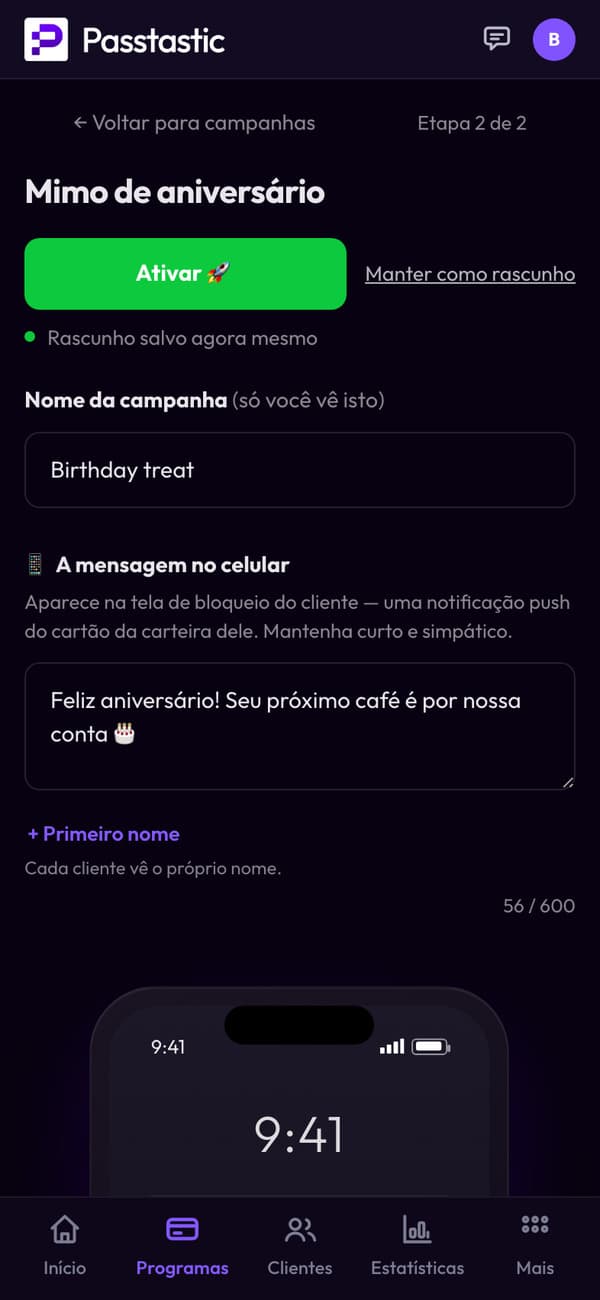 A campanha Presente de aniversário com a mensagem