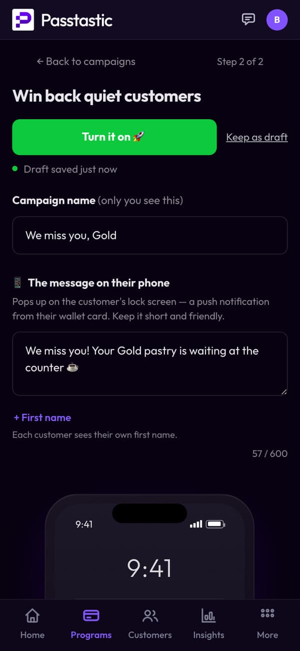 The We miss you, Gold campaign, with a lock-screen preview