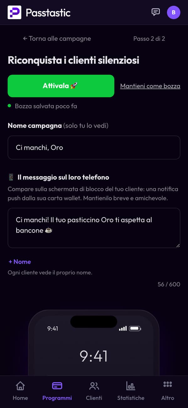 La campagna Ci manchi, Oro, con anteprima della schermata di blocco