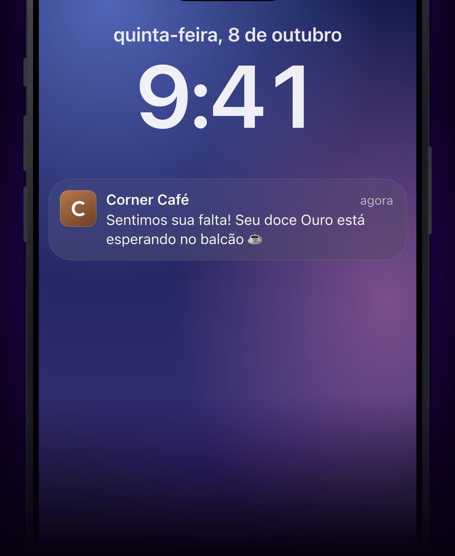 Uma tela bloqueada com a mensagem do Corner Café para um membro Ouro