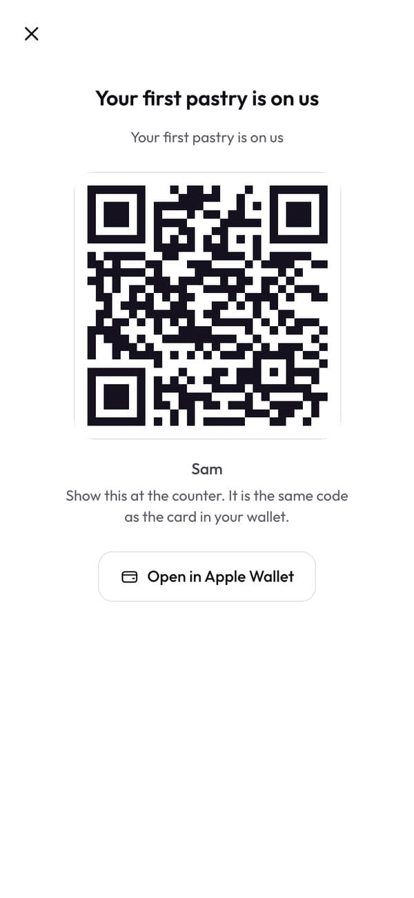 The code Sam shows at the counter