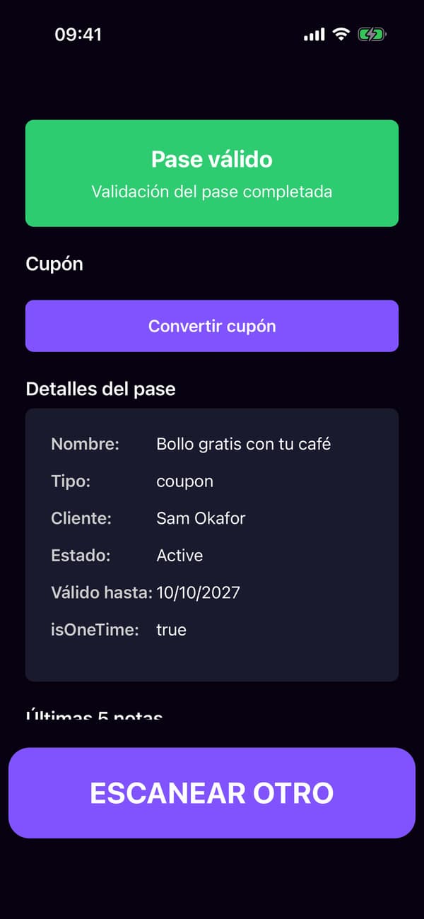 La app de escáner tras escanear el cupón de Sam, con el botón Canjear