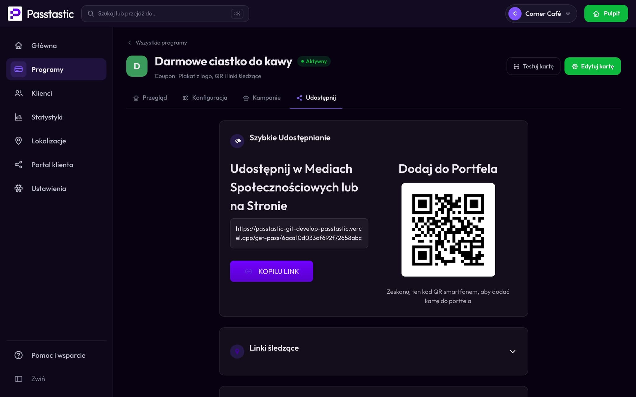 Zakładka Udostępnij kuponu na ciastko z kodem QR