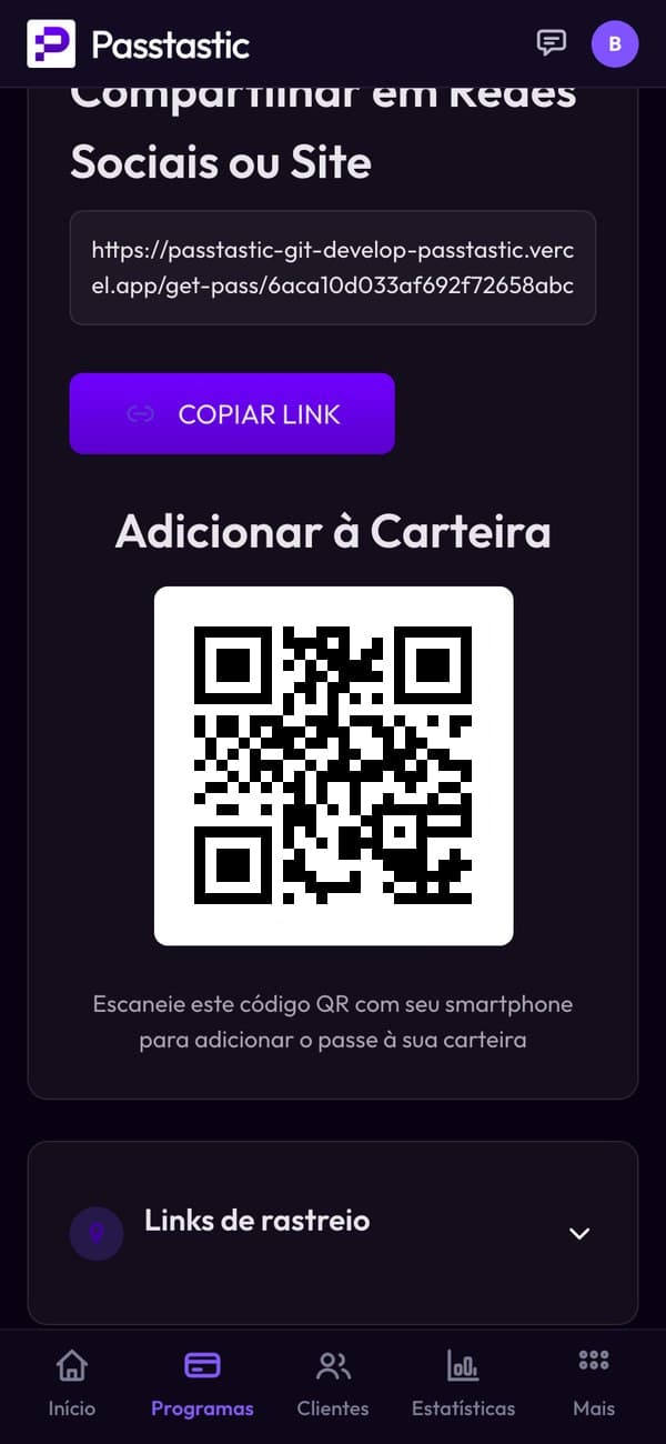 A aba Compartilhar do cupom do doce com o QR code