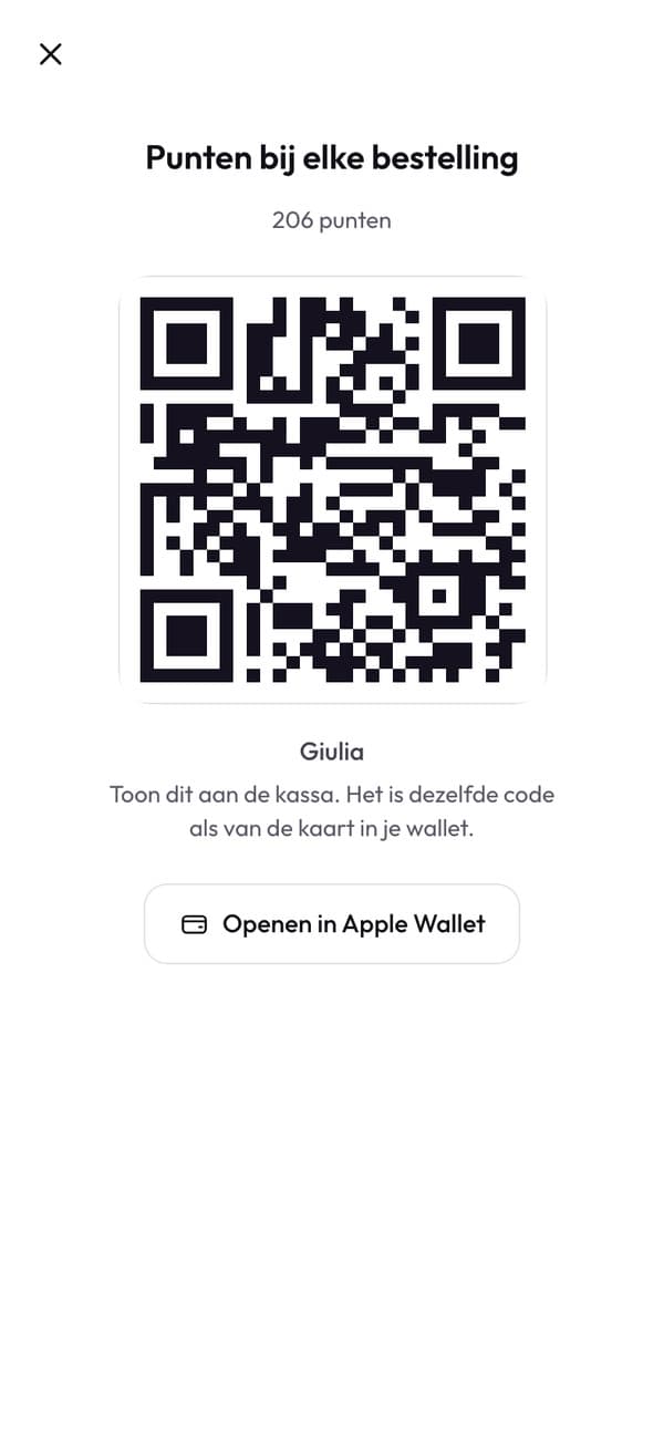 De code die Giulia aan de balie laat zien