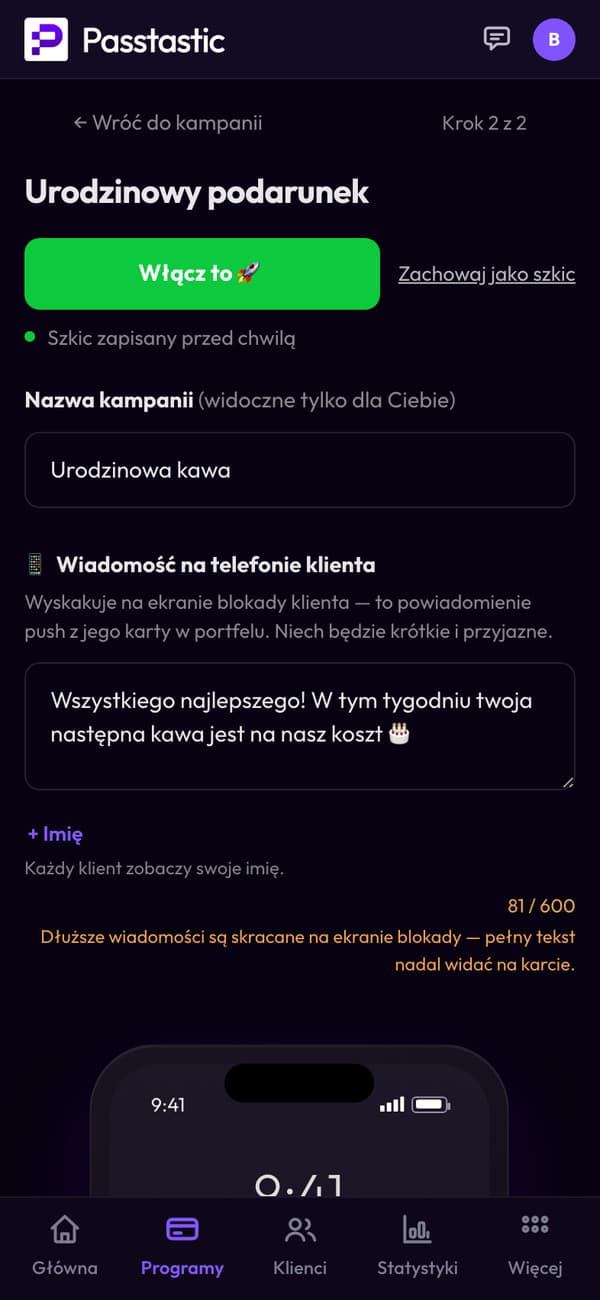 Kampania Urodzinowa kawa, z podglądem ekranu blokady