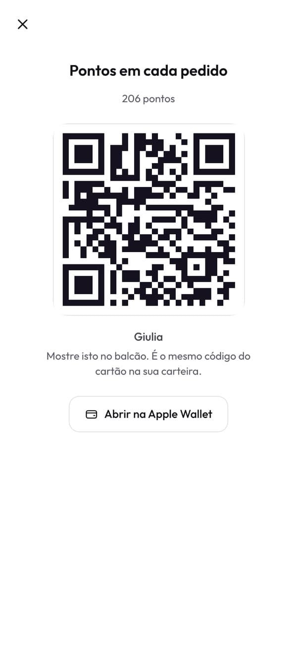 O código que a Giulia mostra no balcão