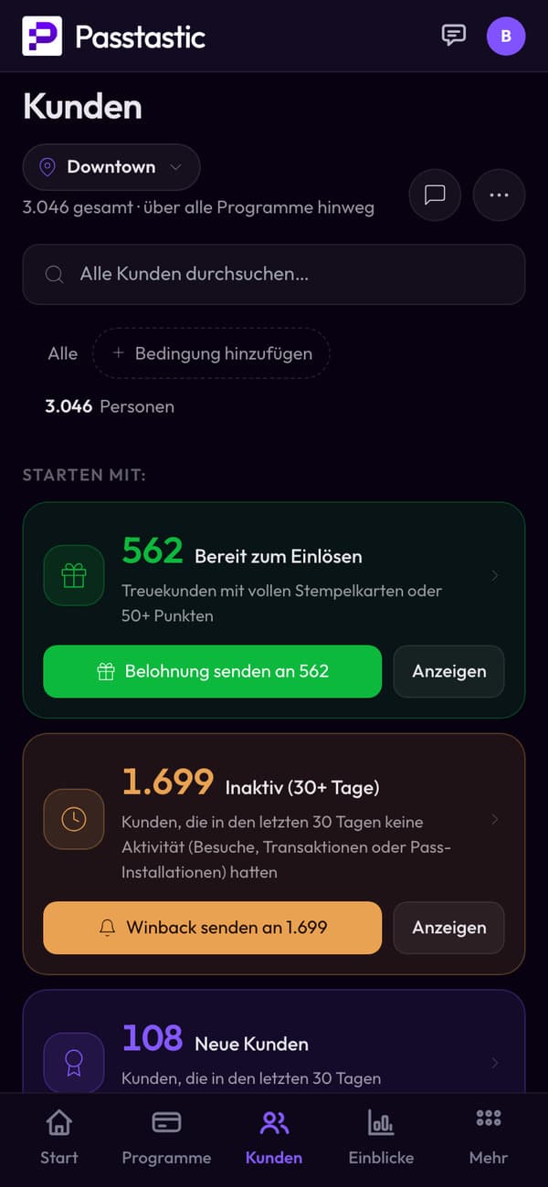 Derselbe Kunden-Bildschirm auf dem Handy