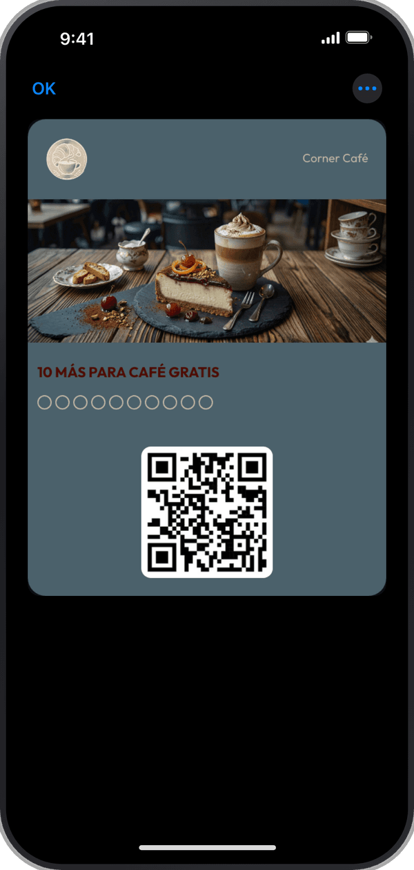 La tarjeta de Corner Café en Apple Wallet