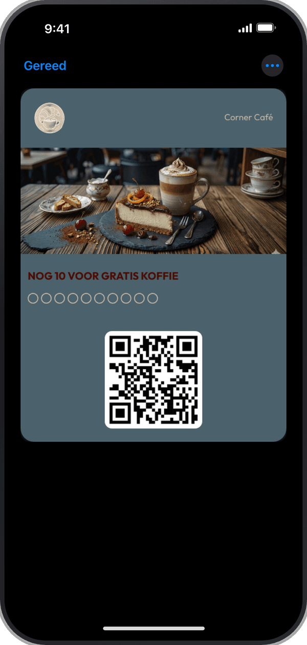 De kaart van Corner Café in Apple Wallet