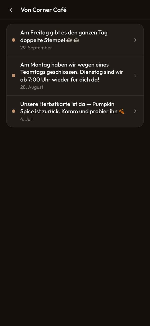 Nachrichten von Corner Café in der App