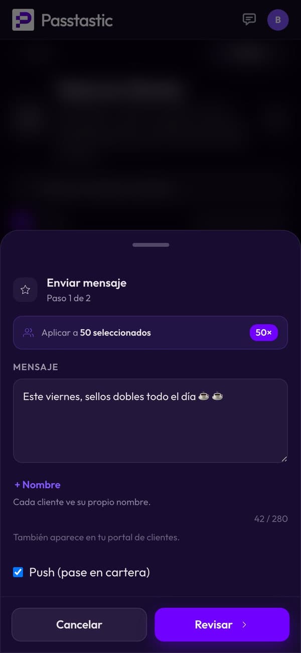 Escribiendo un mensaje en el panel