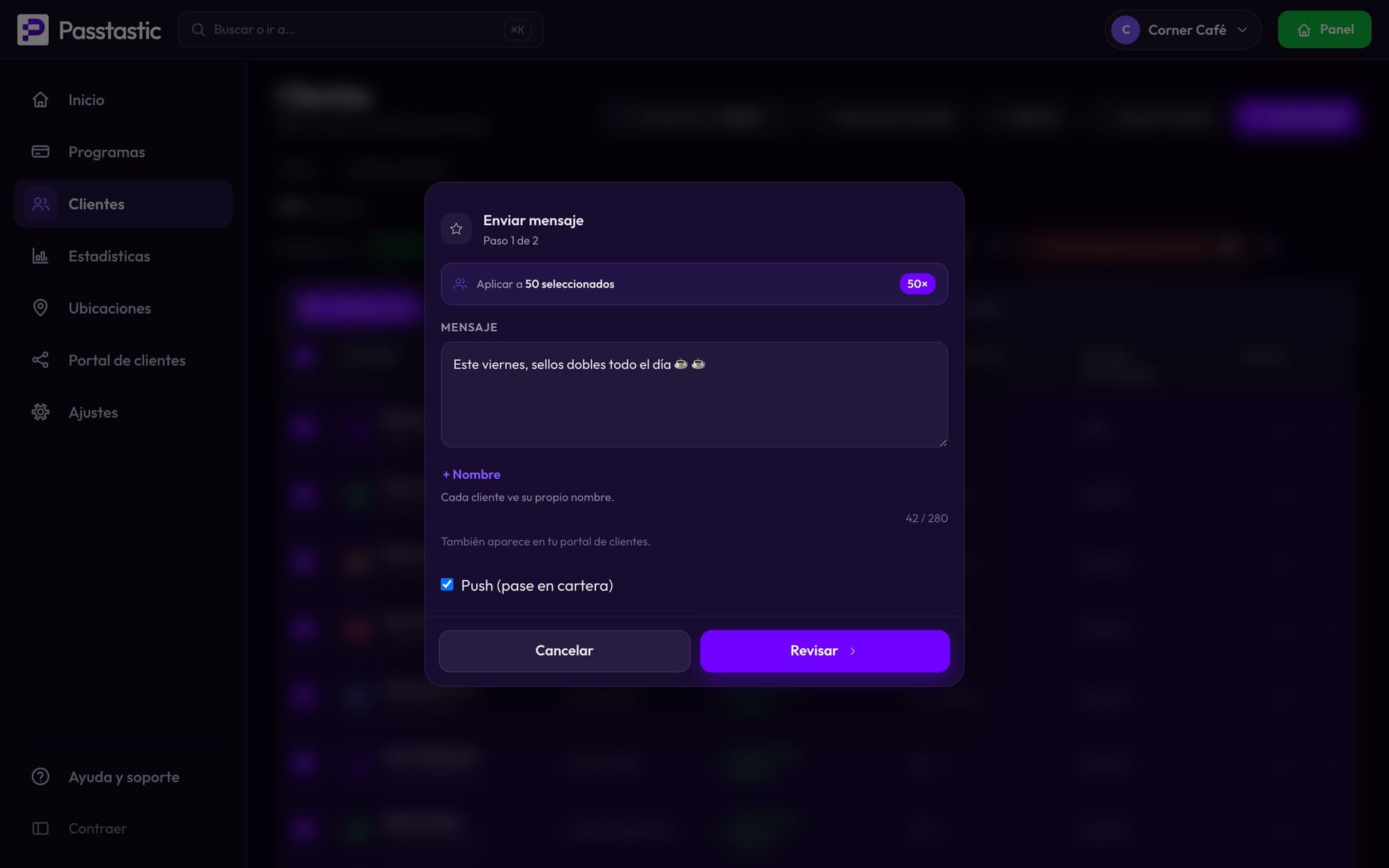 Escribiendo un mensaje en el panel