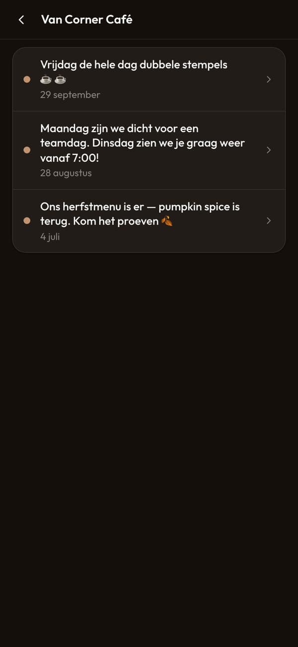 Berichten van Corner Café in de app