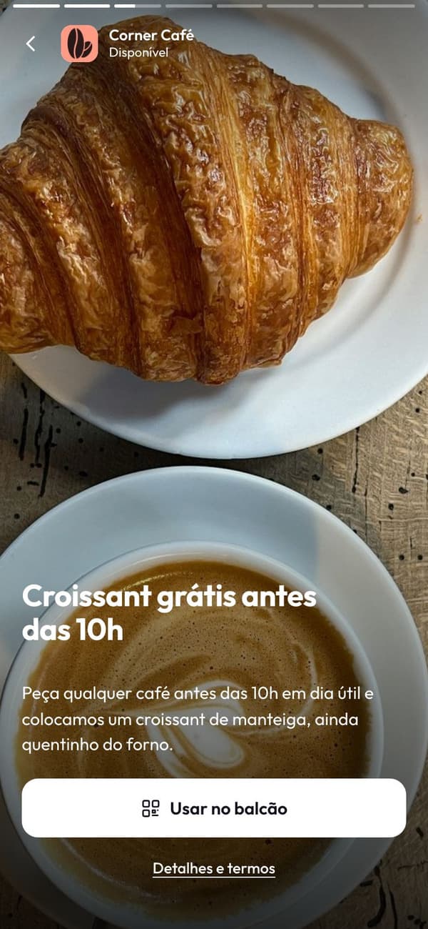 Uma oferta aberta no aplicativo, com “Usar no balcão”