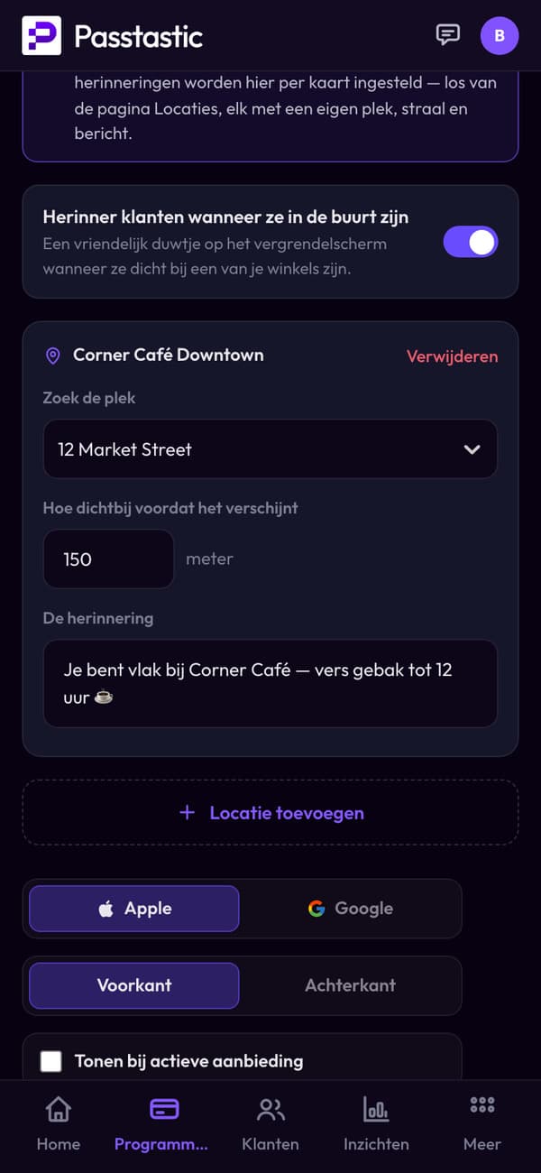 De herinnering in de buurt van de kaart voor Corner Café Downtown: 150 meter, met het bijbehorende bericht