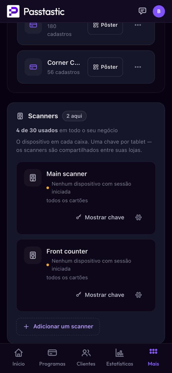 Os scanners do Corner Café na loja Downtown