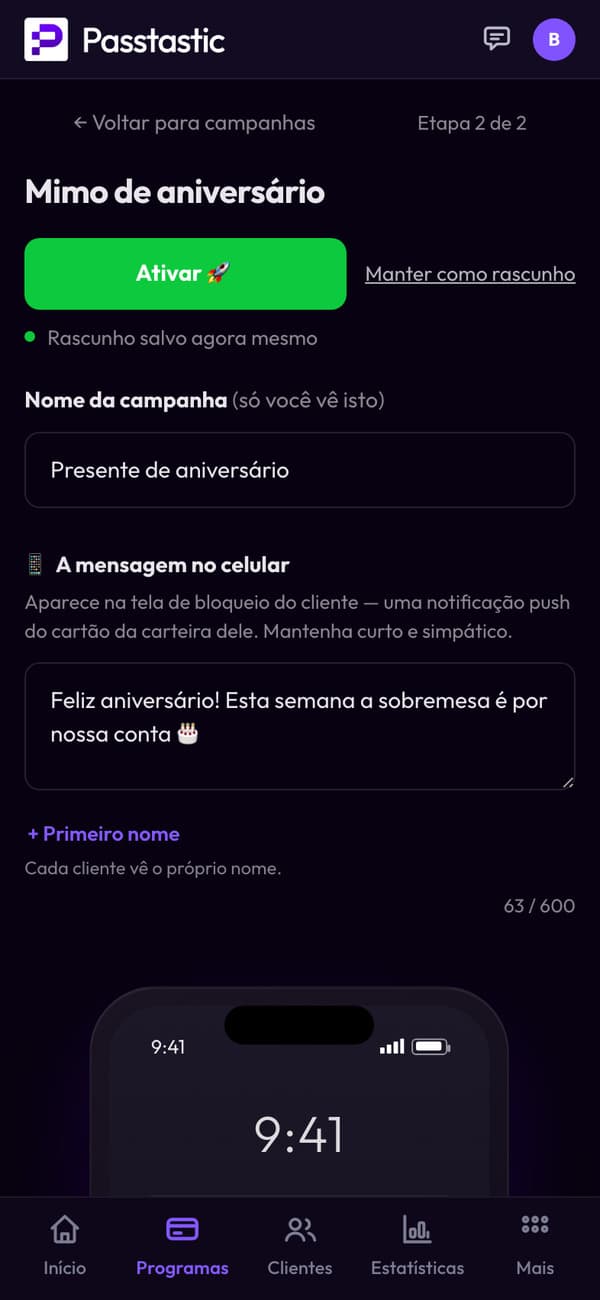A campanha de aniversário da Trattoria Verde: o nome e a mensagem que os clientes recebem