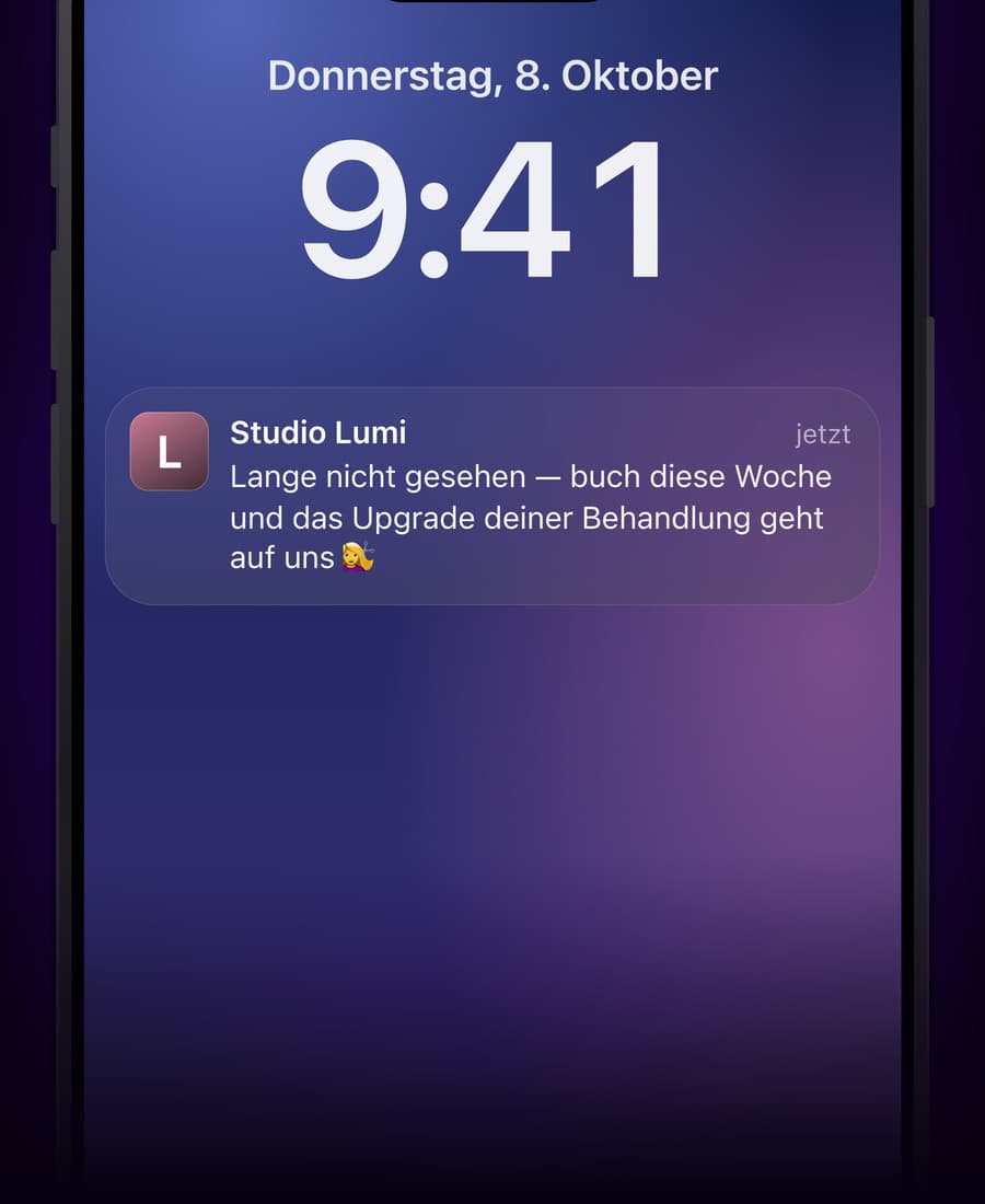 Die Nachricht von Studio Lumi auf dem Sperrbildschirm eines iPhones