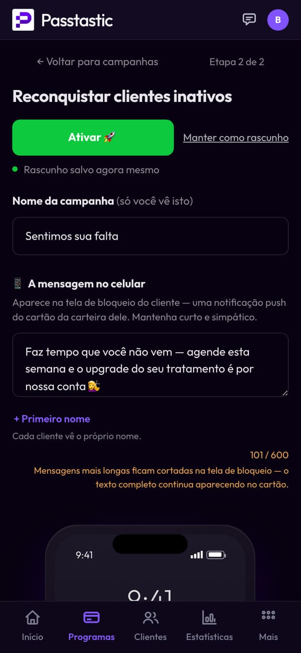 A campanha de reconquista do Studio Lumi: o nome e a mensagem que os clientes recebem
