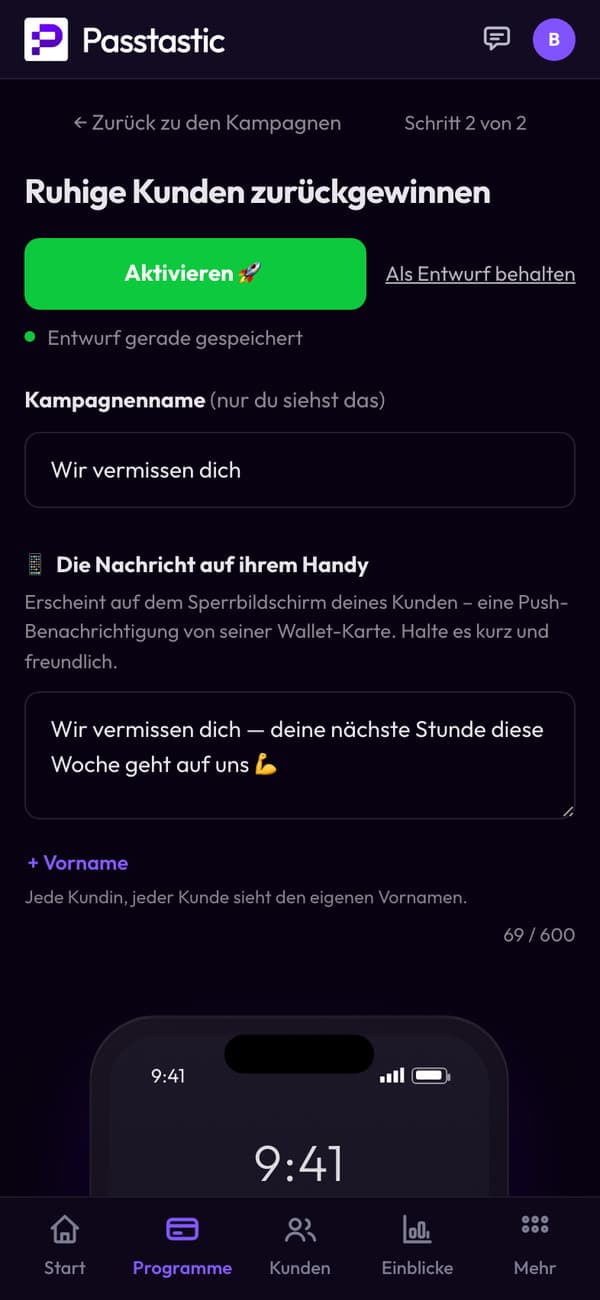 Die Zurückholen-Kampagne von North Side Fitness: Name und Nachricht, die Mitglieder bekommen