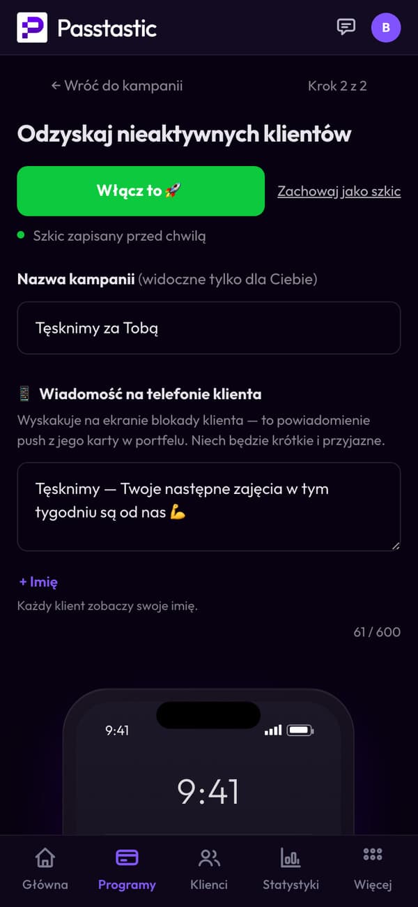 Kampania odzyskiwania członków klubu North Side Fitness: nazwa i wiadomość, którą dostają członkowie