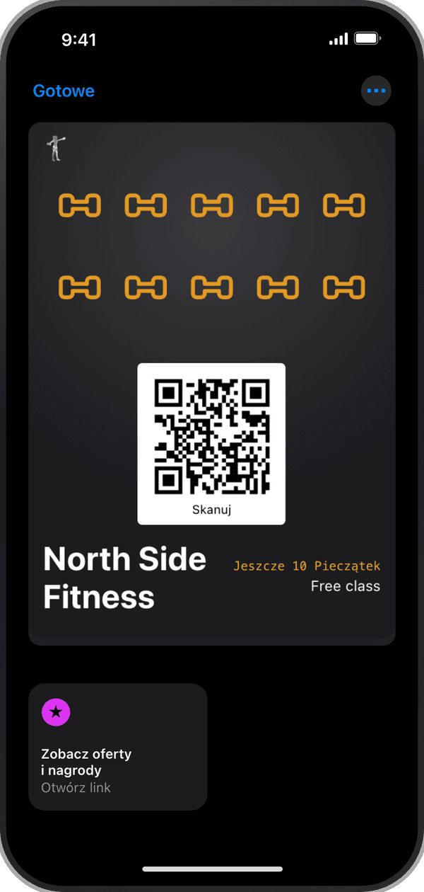 Karta na pieczątki klubu North Side Fitness otwarta w Apple Wallet na iPhonie